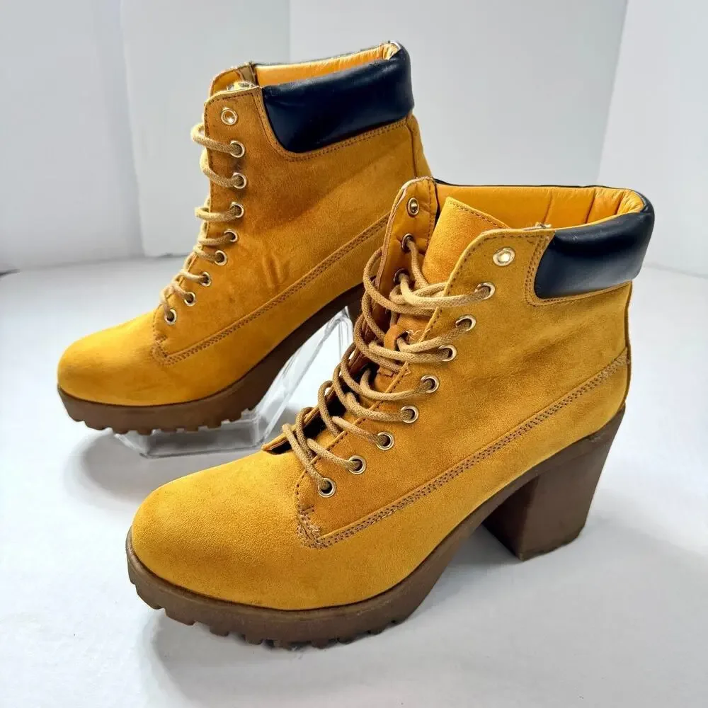 Rouge Platform Combat Boots Lace Up Lug Sole Women 8.5 Tan